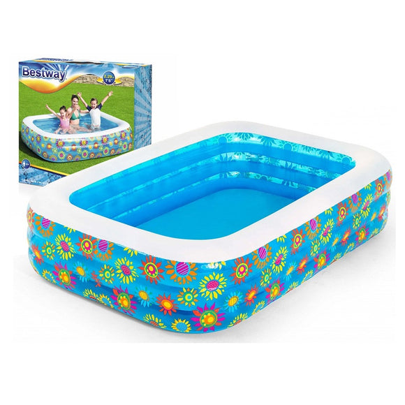Bestway 3-Ring Rectangular Floral Design Pool for Outdoor Family Swimming Pool