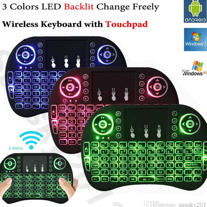 I8 2.4GHz Wireless Mini Touch-pad and Keyboard with 3-Colors Back-light