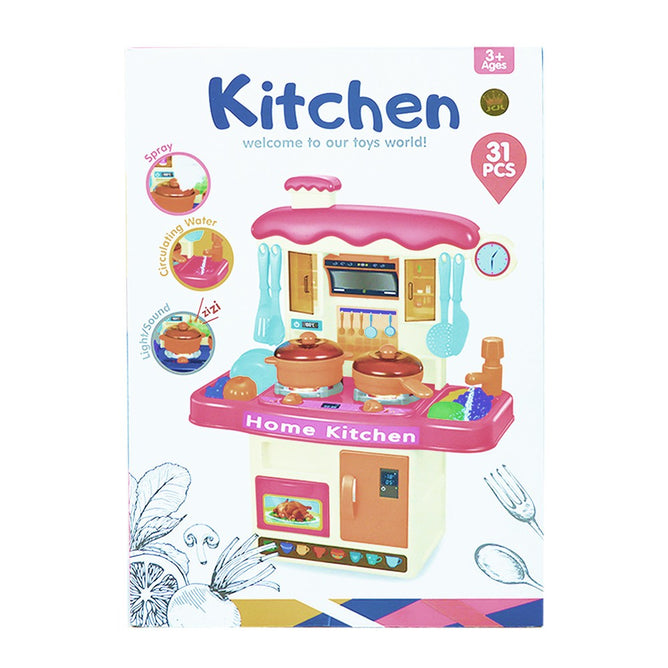 Kitchen Playset and Shopping Cart Pretend Play Kitchen Toys and Accessories Set w/ Sounds and Light