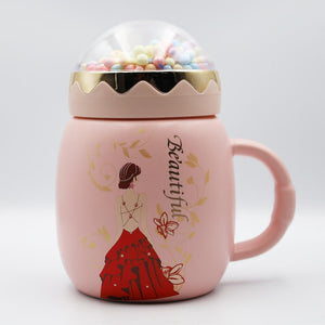 Ceramic Mug Cute Girl Design Coffee / Water Mug Cup with Lid