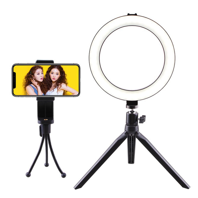 (RLL-003) 16CM 4-in-1 LED Ring Light with Desktop Tripod for Vlogging and Mini Studio