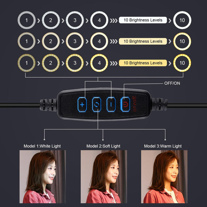 PULUZ PKT3064B 12 inch 30cm Light + 1.1m Tripod Mount + Dual Phone Brackets Curved Surface USB 3 Modes Dimmable Dual Color Temperature LED Ring Vlogging Video Light Live Broadcast Kits with Phone Clamp