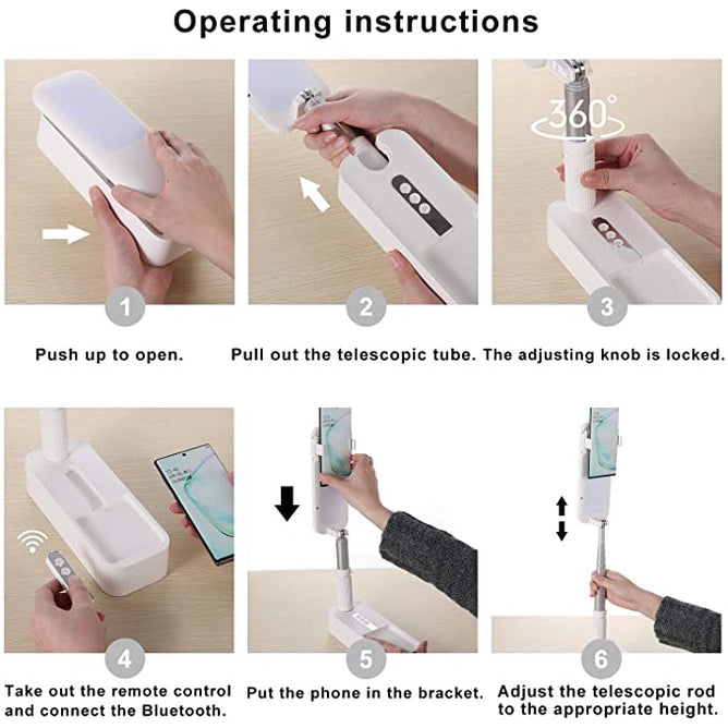 Multifunction Foldable Video Recording Phone Holder Rechargeable LED Light Stand and Remote
