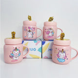 Ceramic Mug Cute Unicorn Design Coffee / Water Mug Cup with Lid