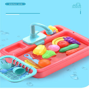 Realistic Kitchen Sink Play Set with Running Water with 20 Pieces Role Play Dishwasher Toys for Boys and Girls