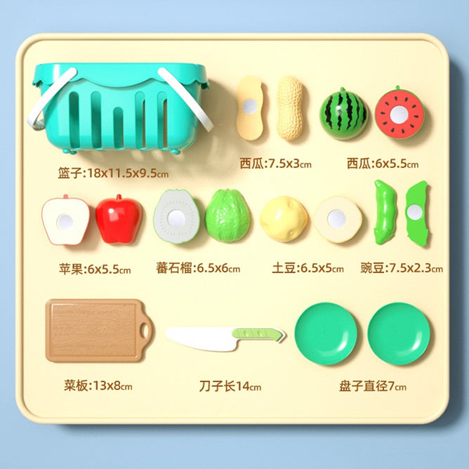 Pretend Play 17Pcs Cutting Vegetable Food Kitchen Toys with Basket for Children