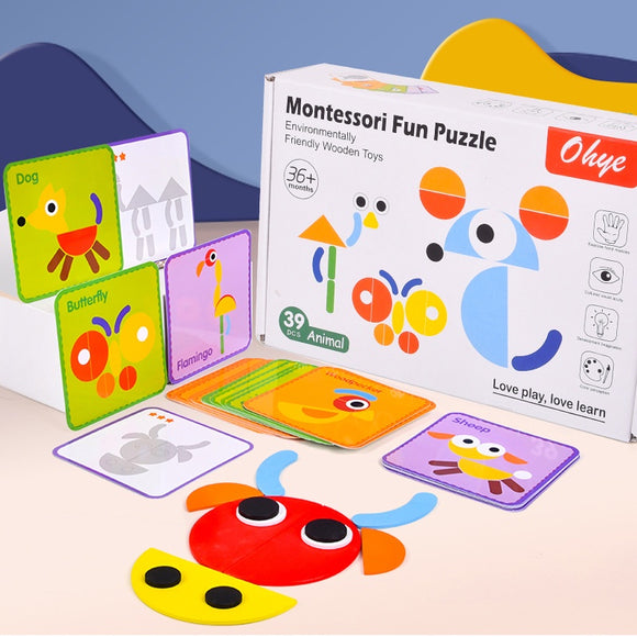 Early Learning Montessori Animal Creative Jigsaw Puzzle Geometry Children Development Toys