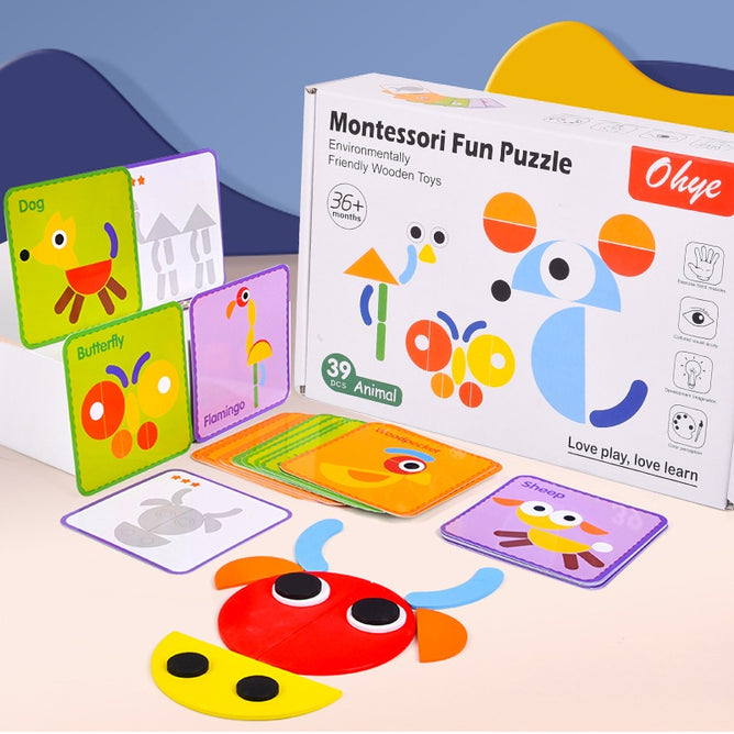 Early Learning Montessori Animal Creative Jigsaw Puzzle Geometry Children Development Toys