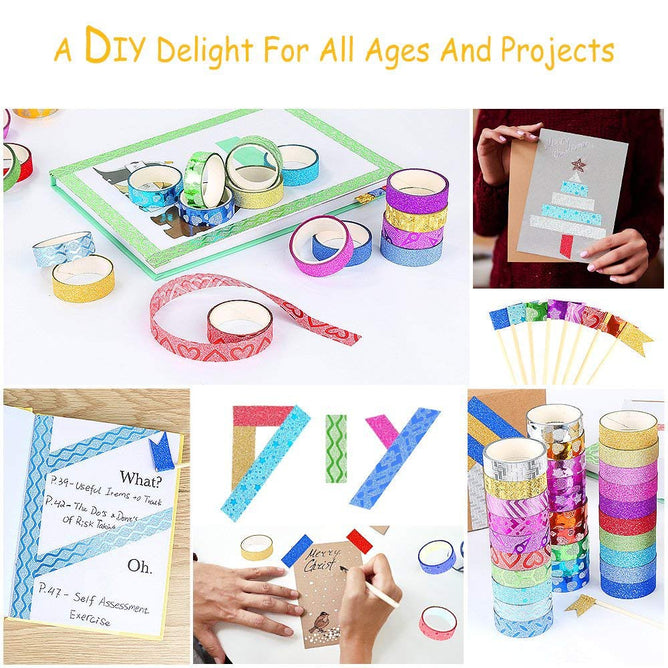 DIY 10 Rolls Random Color Glitter Plain Arts Crafts Washi Tape Stationery