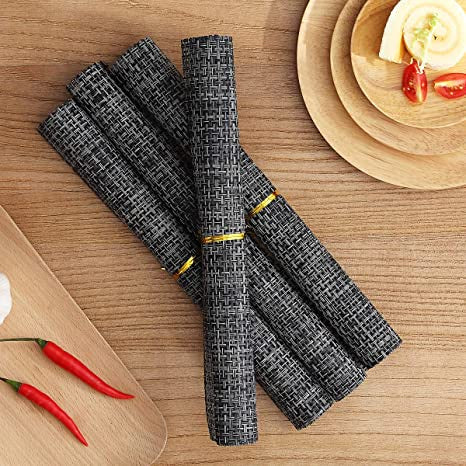 Woven Vinyl Placemat Heat Resistant Anti-Skid Washable PVC Placemats for Kitchen Table (Set of 4)