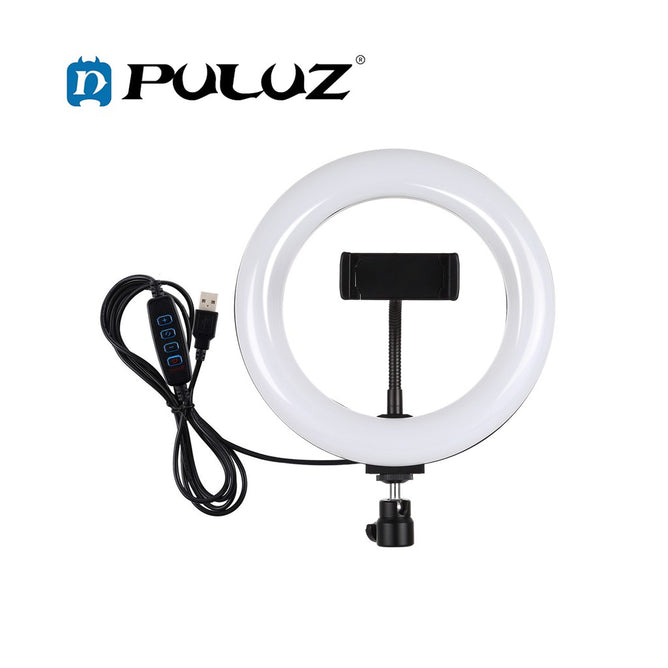 PULUZ PU459B 7.9 inch 20cm USB 3 Modes Dimmable Dual Color Temperature LED Curved Light Ring Vlogging Selfie Photography Video Lights with Phone Clamp