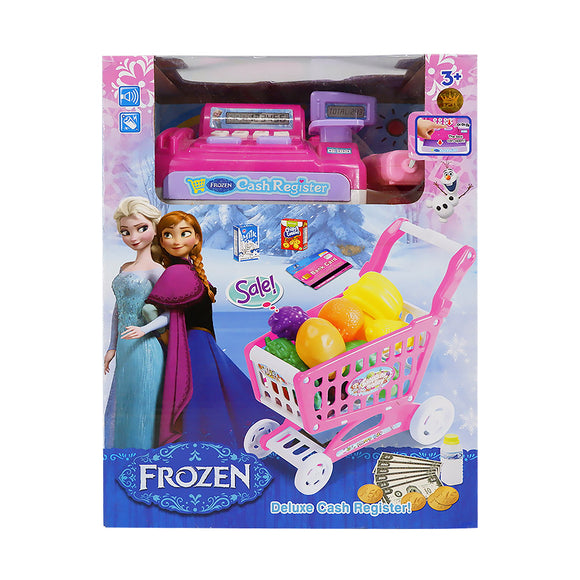 Pretend Play Frozen Cash Register Toy with Shopping Cart and Toys Accessories