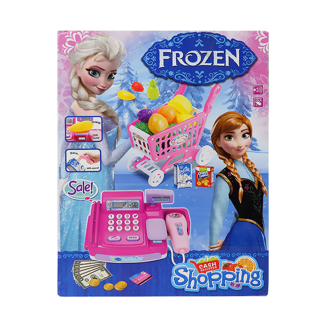 Pretend Play Frozen Cash Register Toy with Shopping Cart and Toys Accessories
