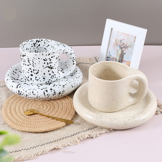 Ceramic Nordic Mug Chubby Chunky with Saucer Set Microwave Safe Coffee Cup for Kitchen Utensils