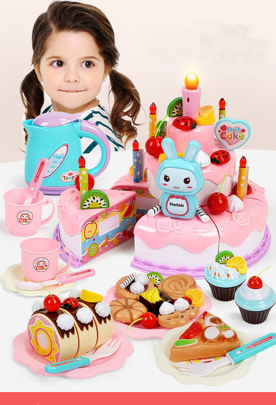 Simulation DIY Cutting Birthday Cake Combo Toy Playset for Playing House Game Decoration Kid Gift
