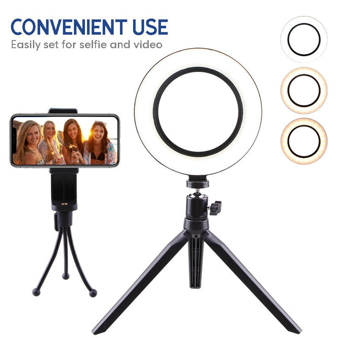 (RLL-003) 16CM 4-in-1 LED Ring Light with Desktop Tripod for Vlogging and Mini Studio