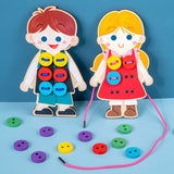 Early Learning Wooden Children Wear Shoelaces Kindergarten Baby Hands-on Threading Board toys best gift