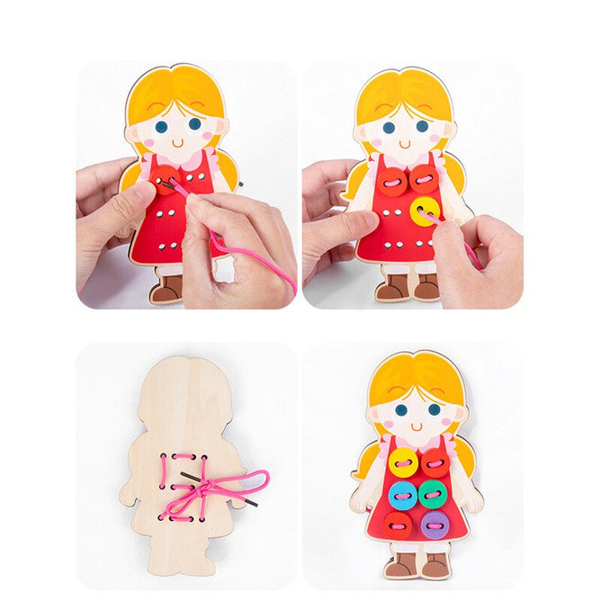 Early Learning Wooden Children Wear Shoelaces Kindergarten Baby Hands-on Threading Board toys best gift