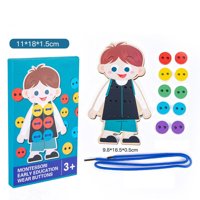 Early Learning Wooden Children Wear Shoelaces Kindergarten Baby Hands-on Threading Board toys best gift
