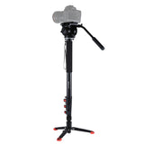 PULUZ PU3016 Four-Section Telescoping Aluminum-magnesium Alloy Self-Standing Monopod,Fluid Head with Support Base Bracket New