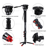 PULUZ PU3016 Four-Section Telescoping Aluminum-magnesium Alloy Self-Standing Monopod,Fluid Head with Support Base Bracket New