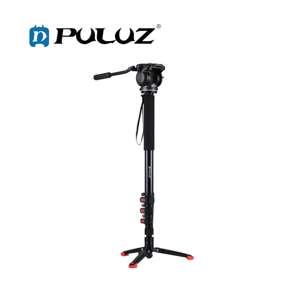 PULUZ PU3016 Four-Section Telescoping Aluminum-magnesium Alloy Self-Standing Monopod,Fluid Head with Support Base Bracket New