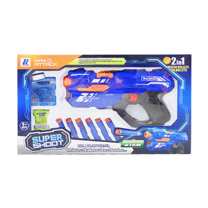 Summer Toys 2 in 1 Long Distance Blaster Shots Toy Guns for Kids with Water Bullets and 6 Foam Dart