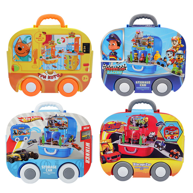 Kids Educational Toys Set Pretend Play Parking Garage and Mini Kitchen with Storage Case