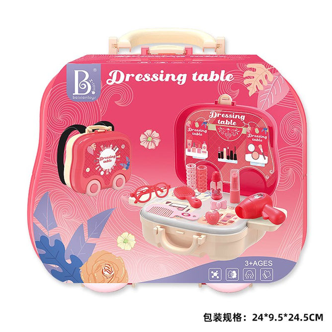 Children Pretend Playset Portable Backpack Box with wheels Classic Toys for Kids