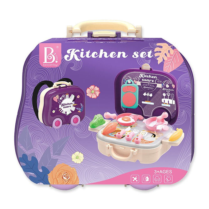 Children Pretend Playset Portable Backpack Box with wheels Classic Toys for Kids