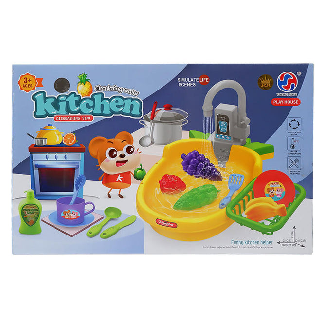 Realistic Kitchen Sink Play Set with Running Water with 20 Pieces Role Play Dishwasher Toys for Boys and Girls