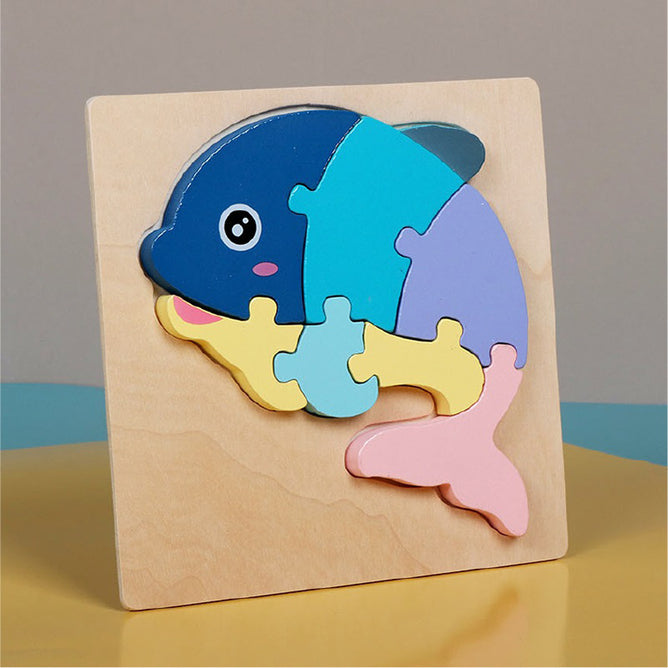 3D Wooden Puzzle Children's Educational Toys Non-toxic Relieve Stress Cartoons Animal Jigsaw Puzzles for Kids