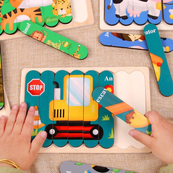 8pcs. Strip 3D Tell Story Kids Gift Educational Toys Animal  Jigsaw Wooden Puzzle