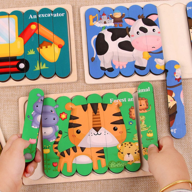 8pcs. Strip 3D Tell Story Kids Gift Educational Toys Animal  Jigsaw Wooden Puzzle