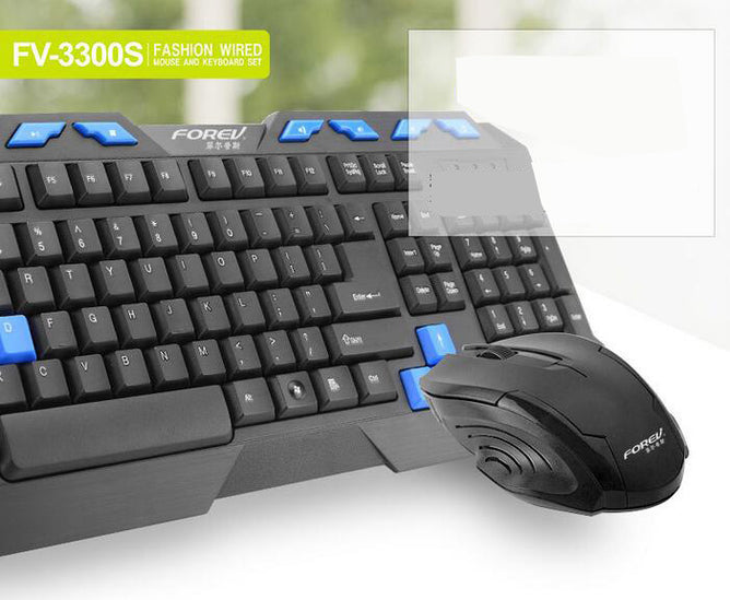 FOREV FV-3300S Waterproof Wired Keyboard Mouse Combo Kit Packs  Desktop Laptop Mouse