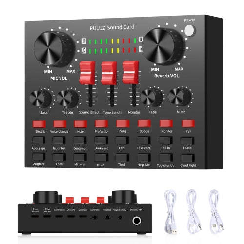 PULUZ PU611B Live Broadcasting Sound Card Bluetooth Karaoke Singing Recording Sound Mixer for Mobile Phone / Computer / Laptop / Tablet PC
