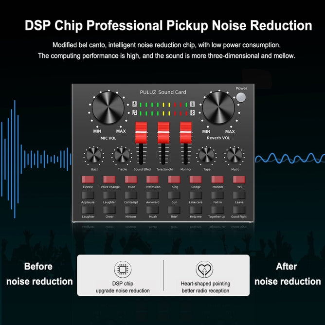 PULUZ PU611B Live Broadcasting Sound Card Bluetooth Karaoke Singing Recording Sound Mixer for Mobile Phone / Computer / Laptop / Tablet PC