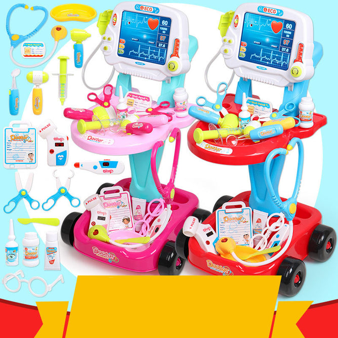 Children Classic Trolley Pretend Play Doctor Toy Set with Simulated Electro Cardio Gram Kit Role Play Toys Pretend Play Medical Toys Set