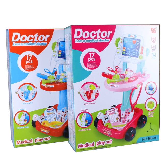 Children Classic Trolley Pretend Play Doctor Toy Set with Simulated Electro Cardio Gram Kit Role Play Toys Pretend Play Medical Toys Set
