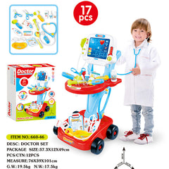 Children Classic Trolley Pretend Play Doctor Toy Set with Simulated Electro Cardio Gram Kit Role Play Toys Pretend Play Medical Toys Set