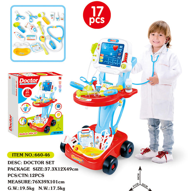 Children Classic Trolley Pretend Play Doctor Toy Set with Simulated Electro Cardio Gram Kit Role Play Toys Pretend Play Medical Toys Set