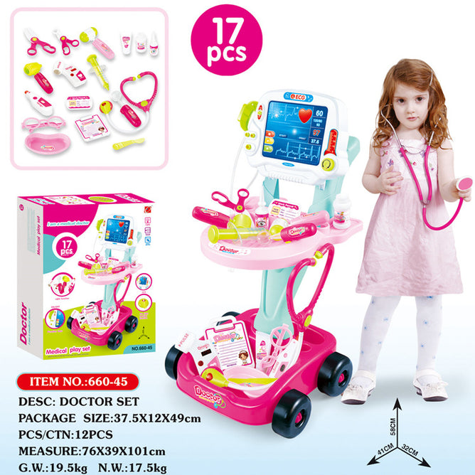Children Classic Trolley Pretend Play Doctor Toy Set with Simulated Electro Cardio Gram Kit Role Play Toys Pretend Play Medical Toys Set