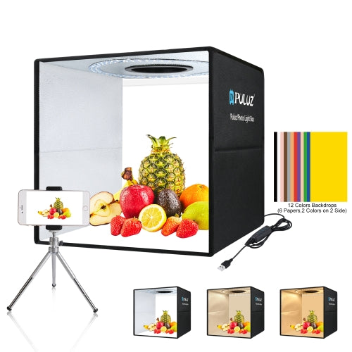 PULUZ PU5041 40cm Folding Portable Ring Light USB Photo Lighting Studio Shooting Tent Box with 6 x Dual-side Color Backdrops