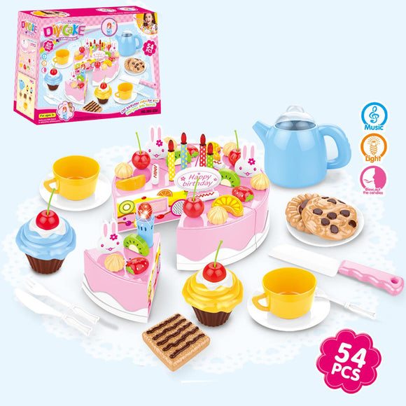 54Pcs Simulation DIY Cutting Birthday Cake Combo Toy Playset for Playing House Game Decoration Kid Gift