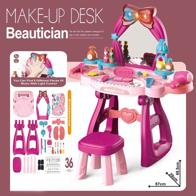 36 Pieces Pretend Play Make Up Desk Beautician Fashion Play set with Lights and Sounds For Kids