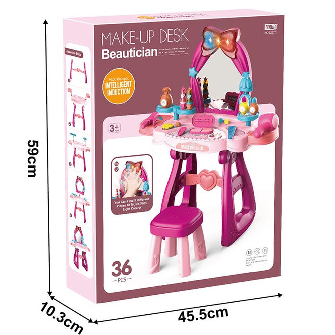 36 Pieces Pretend Play Make Up Desk Beautician Fashion Play set with Lights and Sounds For Kids