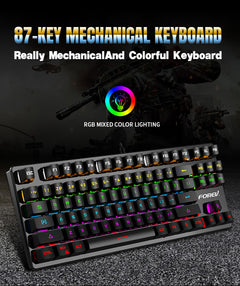 FV-Q301 87 keys Wired Mechanical Keyboard Blue Axis Cute Small RGB Backlight Portable Gaming Keyboard