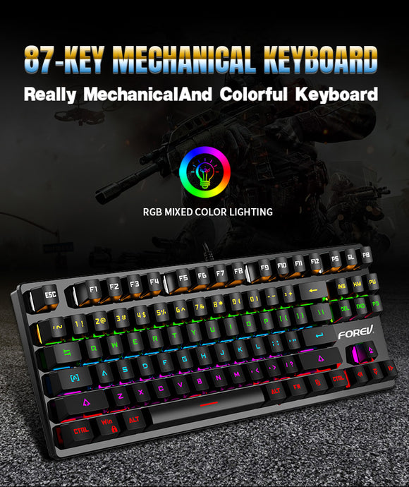 FV-Q301 87 keys Wired Mechanical Keyboard Blue Axis Cute Small RGB Backlight Portable Gaming Keyboard