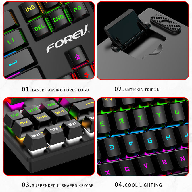 FV-Q301 87 keys Wired Mechanical Keyboard Blue Axis Cute Small RGB Backlight Portable Gaming Keyboard