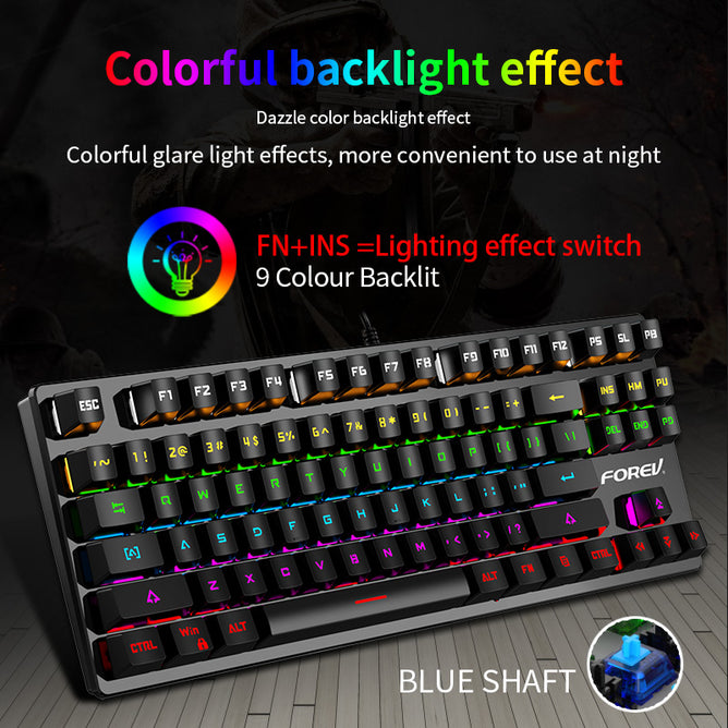 FV-Q301 87 keys Wired Mechanical Keyboard Blue Axis Cute Small RGB Backlight Portable Gaming Keyboard